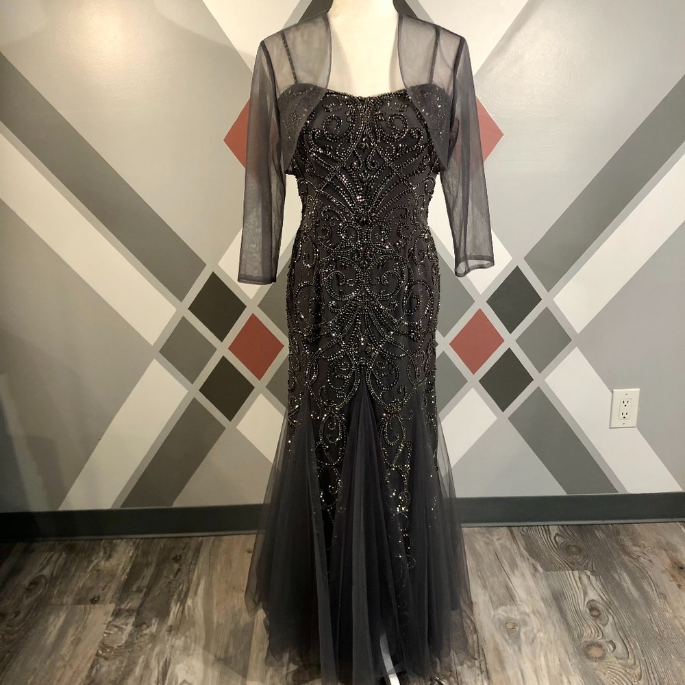 MGNY DRESS 71736 GREY EVENING GOWN MOTHER OF BRIDE